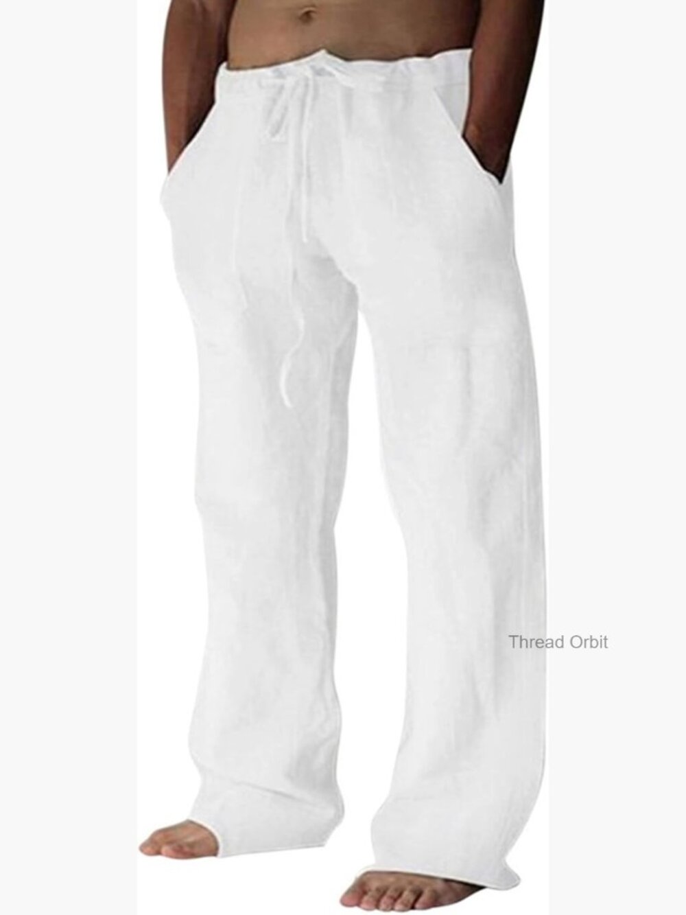 Men's Cotton Linen Loose Fit Drawstring Waist Casual Pants